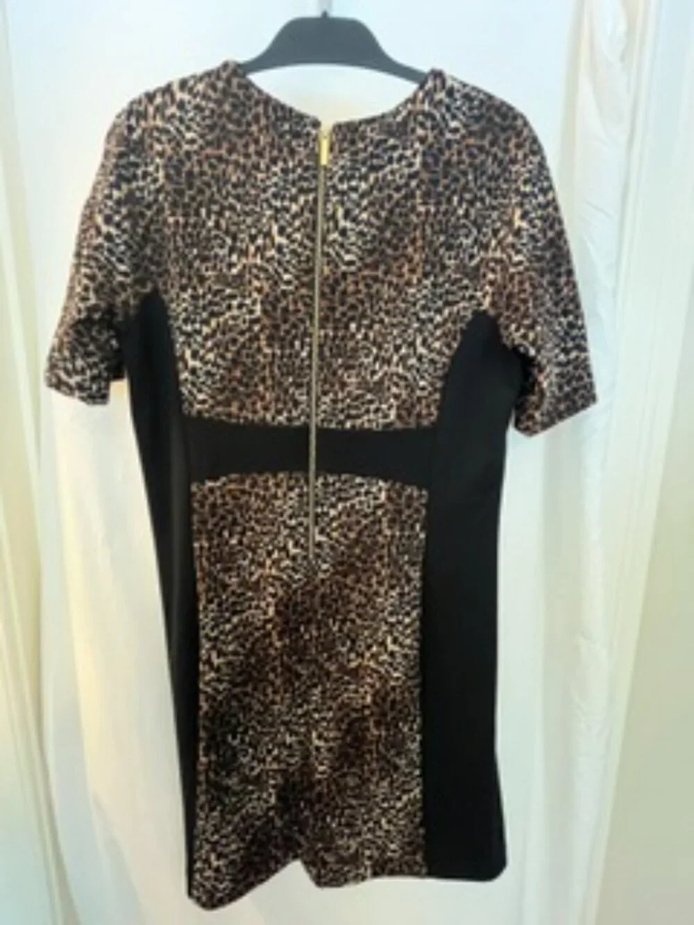 Michael Kors Leopard Print Dress Size 14 Black Color block